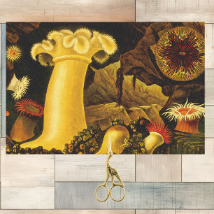 Levendige  Zee Life Anemonen en koraal op zwart Tissuepapier