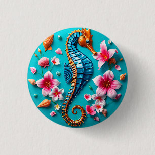 Levendige zeepaard en koraalrifscene ronde button 3,2 cm