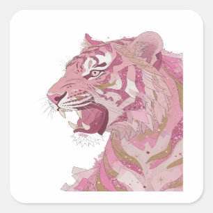 Levendige Zilveren ROZE TIJGER Sticker Kunst