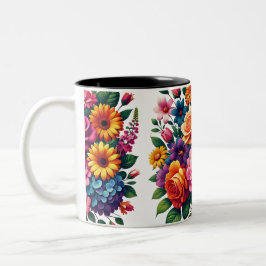Levendige Zinnia's en Kosmos Floral Design Tweekleurige Koffiemok
