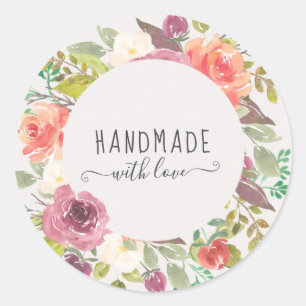 levendige zomerbloem handgemaakt met liefde ronde sticker