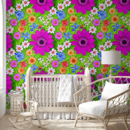 Levendige zomerbloemen in paarse en groene behang