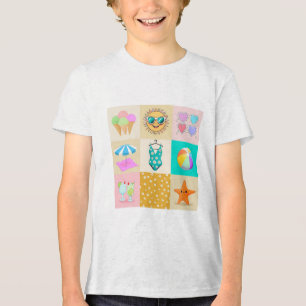 Levendige zomerthema Cartoon 3x3 rasterpatroon des Tri-Blend Shirt
