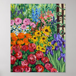 Levendige zomerverblijftuin olieverfschilderij poster