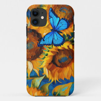 Levendige zonnebloem bloemen en vlinder iPhone 11 hoesje