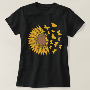Levendige zonnebloem met vlinders t-shirt