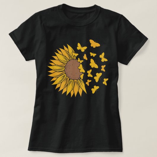 Levendige zonnebloem met vlinders t-shirt (Design voorkant)