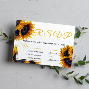 Levendige zonnebloemen   Zomer bruiloft maaltijden RSVP Kaartje