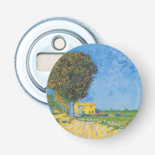 Levendige Zonnige Weg & Gele Huis door Van Gogh Button Flesopener