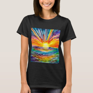 Levendige zonsondergang boven digitale waterreflec t-shirt