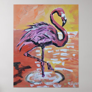 Levendige Zonsondergang Flamingo Poster