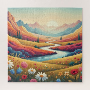 Levendige Zonsondergang Moderne Berglandschap & Bl Legpuzzel