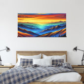 Levendige zonsondergang over kleurrijke bergketens canvas afdruk (Insitu (Slaapkamer))