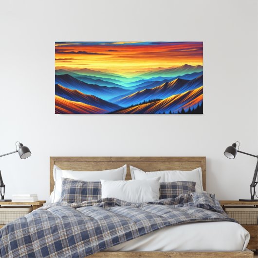 Levendige zonsondergang over kleurrijke bergketens canvas afdruk (Insitu (Slaapkamer))