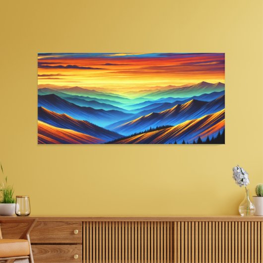 Levendige zonsondergang over kleurrijke bergketens canvas afdruk (Insitu (Woonkamer))