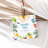 Levendige zwembadparty bedankjes labels