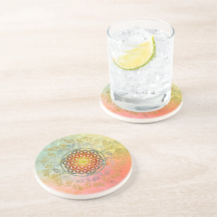 Levenflank / Blume des lebens - Ornament IV BG Zandsteen Onderzetter