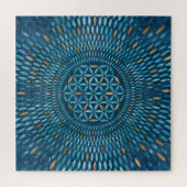 Levenflens in bladen - Blauwe marmer en goud Legpuzzel (Horizontaal)