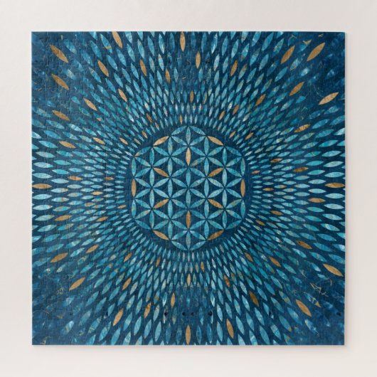 Levenflens in bladen - Blauwe marmer en goud Legpuzzel (Verticaal)