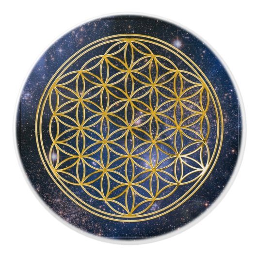 Levenfluitje / Blume des lebens - goudsterrenstels Keramische Knop (Voorkant)