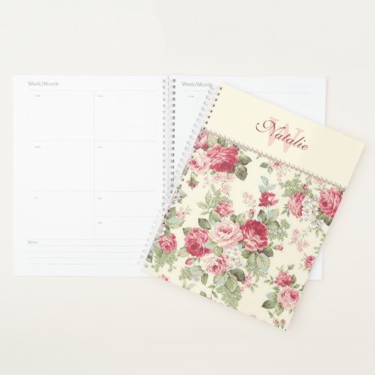 Levenoude rode roze roze rozen en roze parels planner (Display)