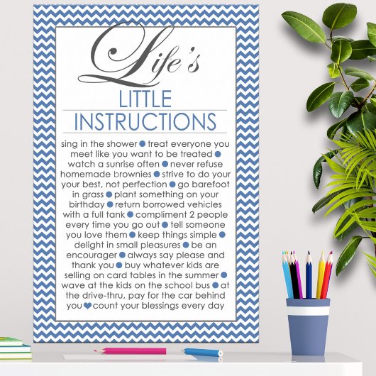 Levens Kleine Instructies Navy Blauwe Poster