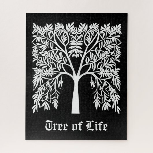 Levensboom #1 Wit op Zwart Legpuzzel (Verticaal)