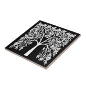 Levensboom #1 Wit op Zwart Tegeltje (Zijkant)