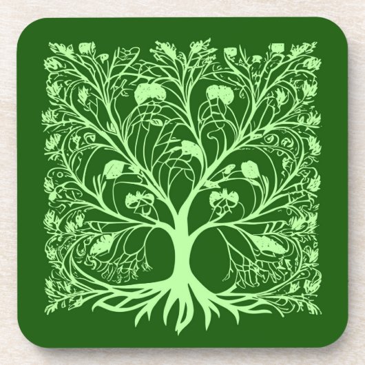 Levensboom #3 Licht- en donkergroen Bier Onderzetter (Voorkant)
