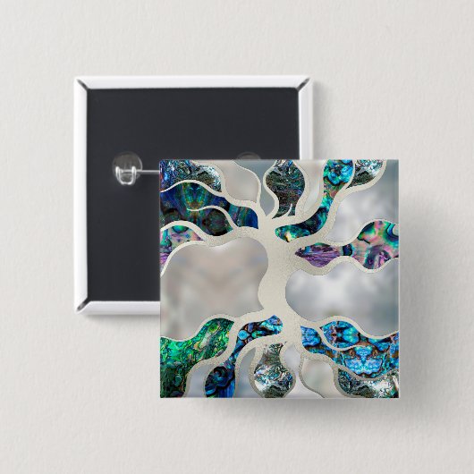 Levensboom - Abalone Shell en Pearl Vierkante Button 5,1 Cm (Voorkant /achterkant)