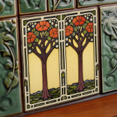 Levensboom Abstract Geel Sinaasappel Mid-Century Tegeltje