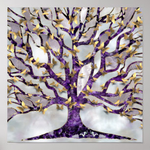 Levensboom - Amethyst en Butterflies Poster