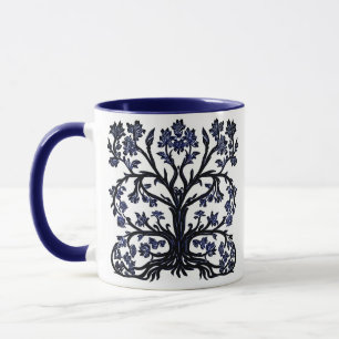 Levensboom Bloemen #2 Kobalt Blauw en Wit Mok