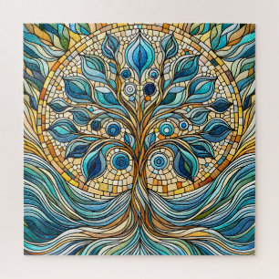 Levensboom Gebroken Glas Mozaïek Aqua Blauw  Legpuzzel