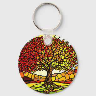 Levensboom Gebroken Glas Mozaïek Herfstkleuren Sleutelhanger