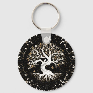 Levensboom - Gegdrasil - zwart wit en goud Sleutelhanger