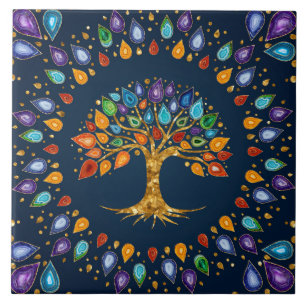 Levensboom - Geode Agaat Bladeren Tegeltje