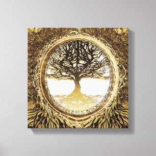Levensboom in bruin canvas afdruk