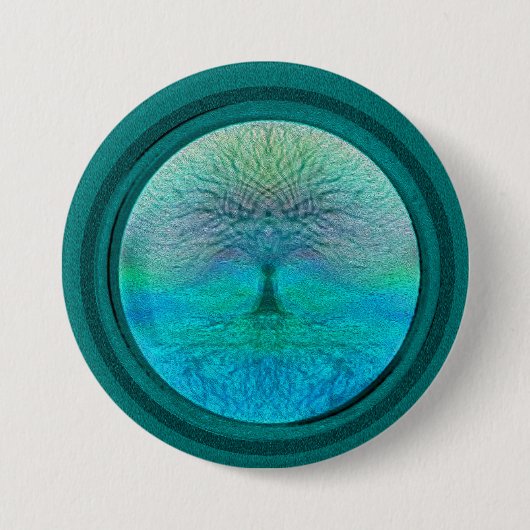 Levensboom in groene kleuren ronde button 7,6 cm (Voorkant)