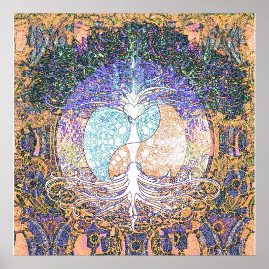 Levensboom met een jangyang en hartsymbool poster (Voorkant)