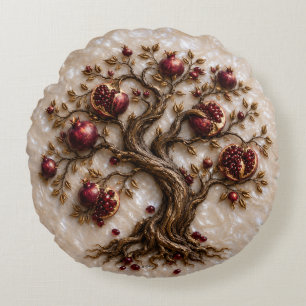 Levensboom met granaatappels 3D-reliëfkunst Rond Kussen