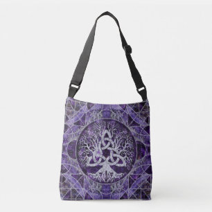 Levensboom met Triquetra Amethyst en zilver Crossbody Tas