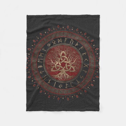 Levensboom met Triquetra Black Red Leather Fleece Deken (Voorkant)