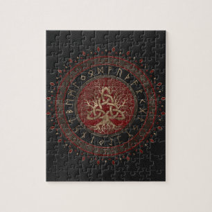 Levensboom met Triquetra Black Red Leather Legpuzzel