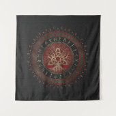 Levensboom met Triquetra Black Red Leather Wandkleed (Voorkant)