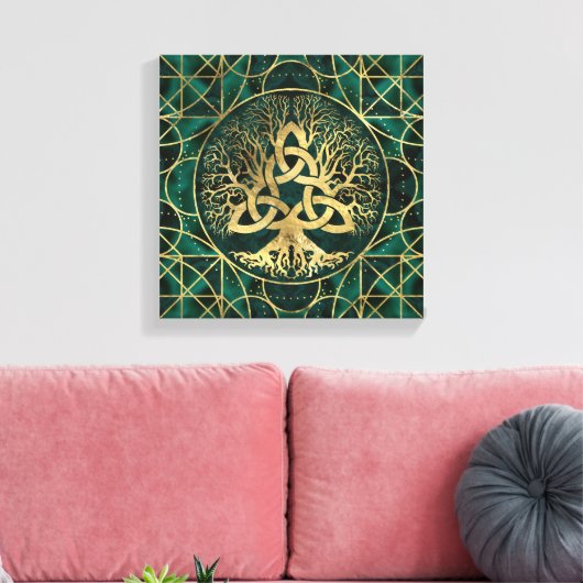 Levensboom met Triquetra Malachite en Gold Canvas Afdruk (Insitu (Woonkamer))