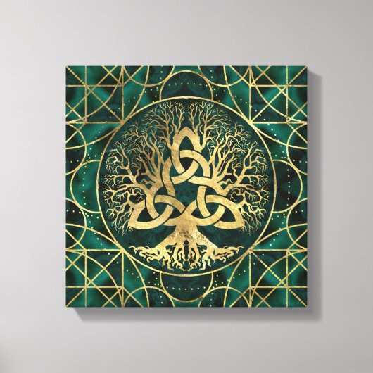 Levensboom met Triquetra Malachite en Gold Canvas Afdruk (Voorkant)