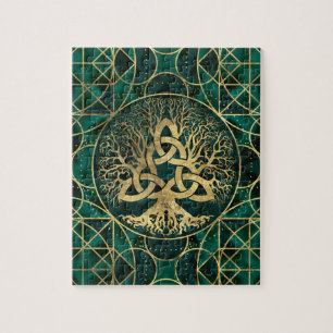 Levensboom met Triquetra Malachite en Gold Legpuzzel