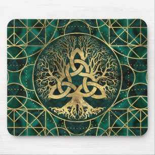 Levensboom met Triquetra Malachite en Gold Muismat