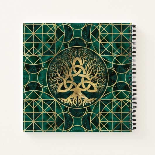 Levensboom met Triquetra Malachite en Gold Notitieboek (Achterkant)